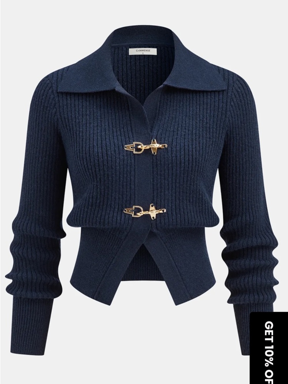 COMMENSE KNIT SWEATER GOLD BUCKLE SMALL NWT NAVY